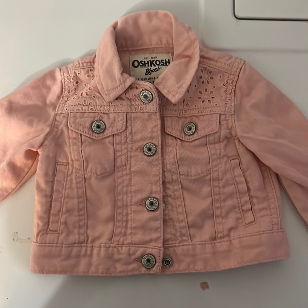 4/$15 osh kosh pink cotton “jean” jacket 9m